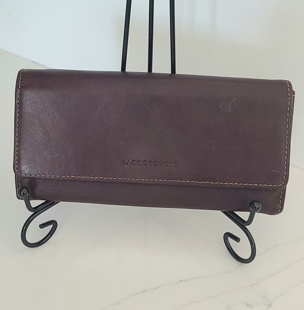 Jack Georges Voyager Collection Brown Leather Clutch Wallet EUC